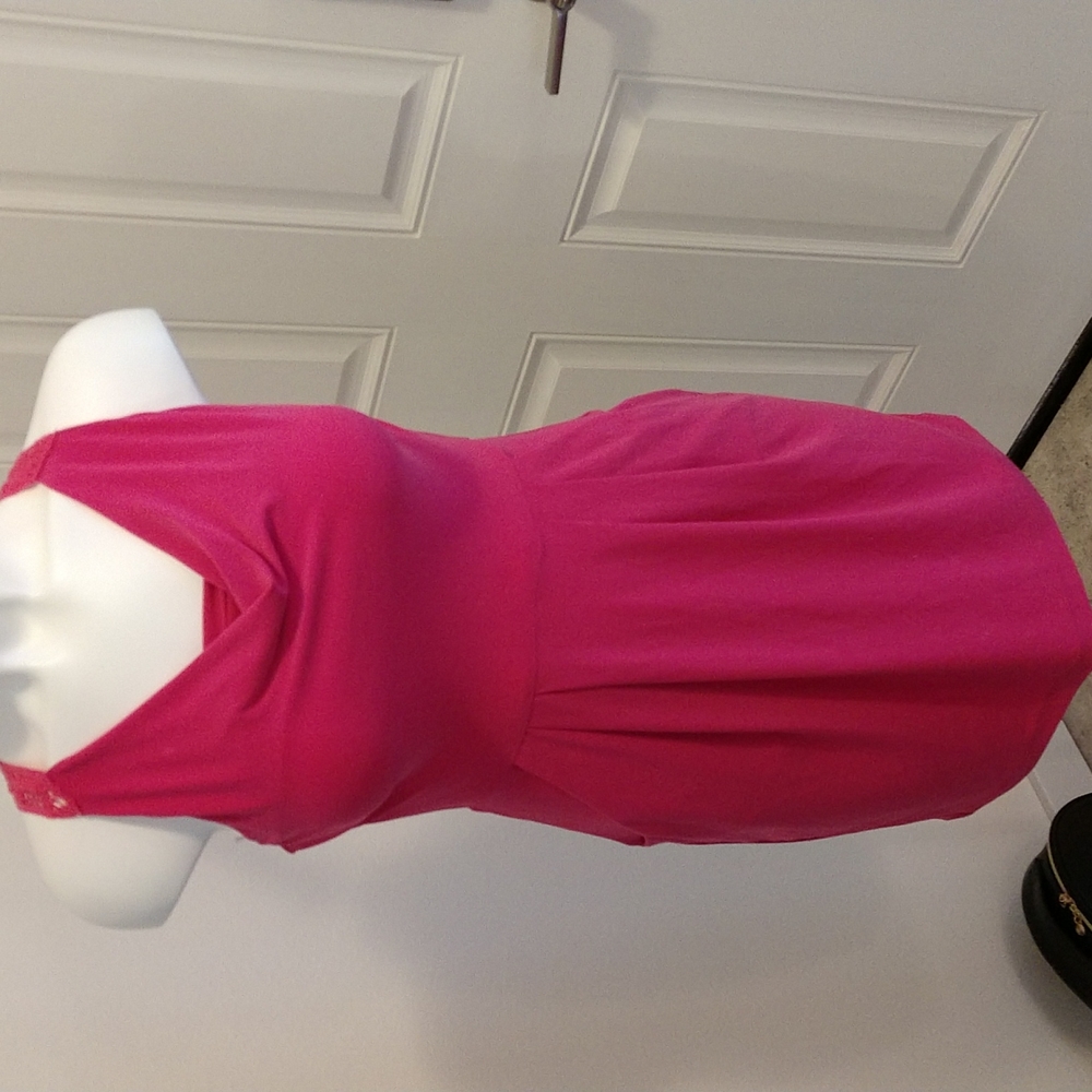 Bisou Bisou hot pink cowl neck dress with pockets and stretch lace back treatmen